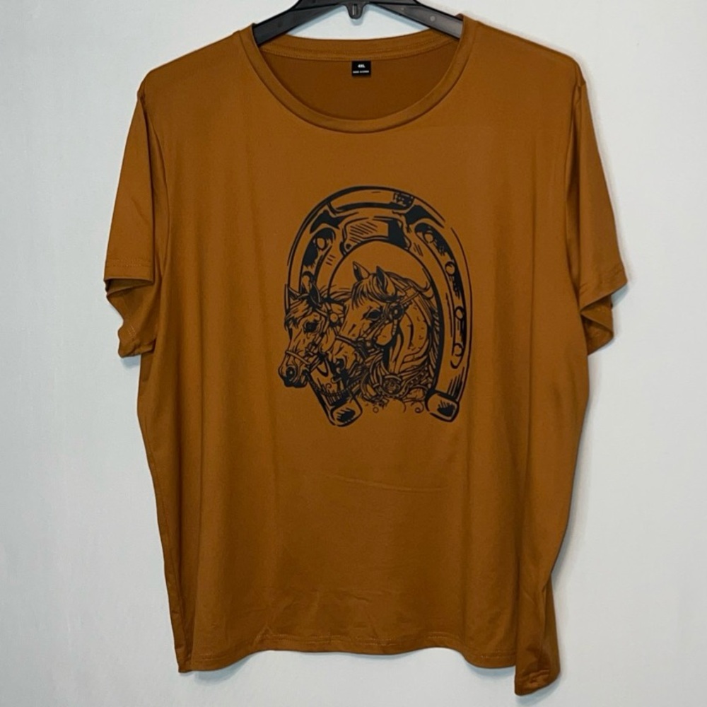 Unbranded Womens Size 4X Short Sleeved Brown T-shirt Horse Theme Graphics